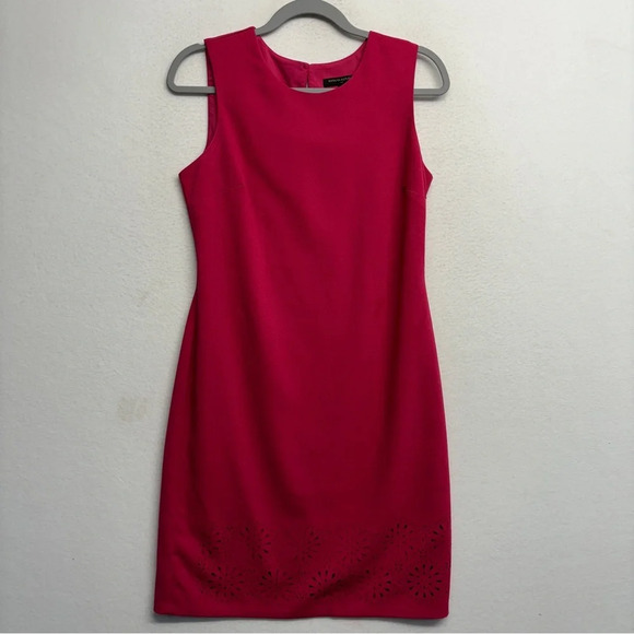 Banana Republic Sheath Pencil Dress Hot Pink 6 Tank Lasercut Floral Detail Midi - Picture 1 of 7